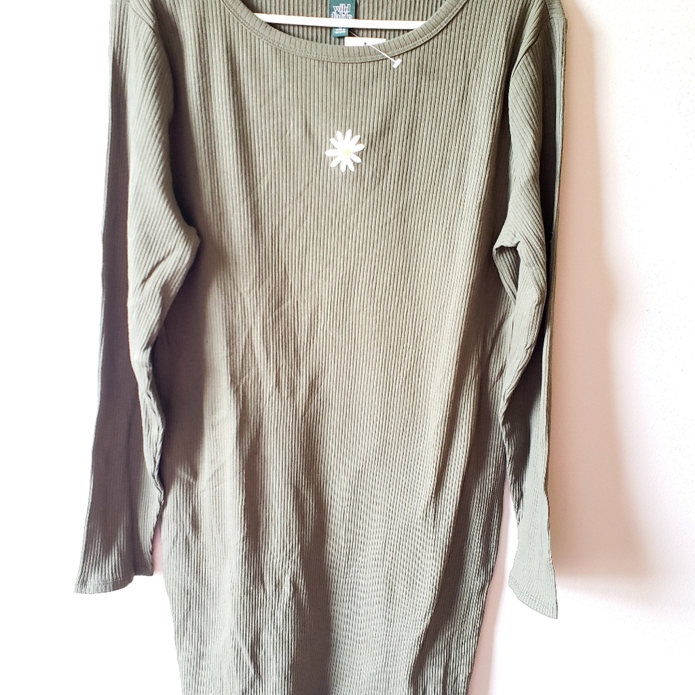 Olive Green Ribbed Dress
